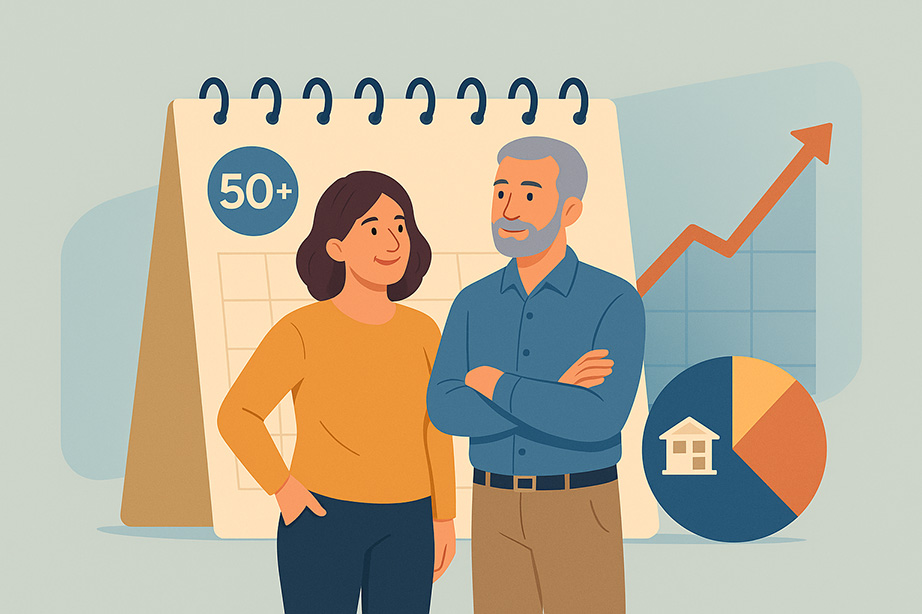 Illustration d'un couple de 50 ans et plus, préparant sa retraite.