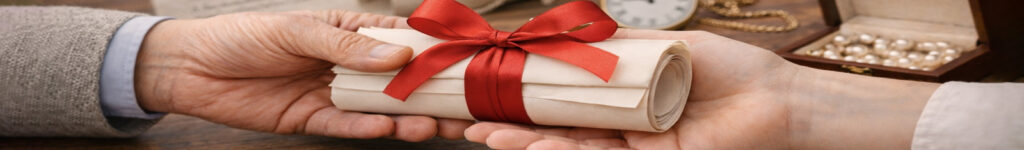 Illustration représentant la transmission d’un patrimoine entre générations, symbolisant le démembrement de propriété et l’anticipation successorale.